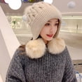 thumbnail image 4 of Eoperou Women Knitted Hat Three Pompoms Solid Color Brimless Windproof Autumn Winter Thermal Beanie Hat Ear Flap Hat Daily Wear, 4 of 8