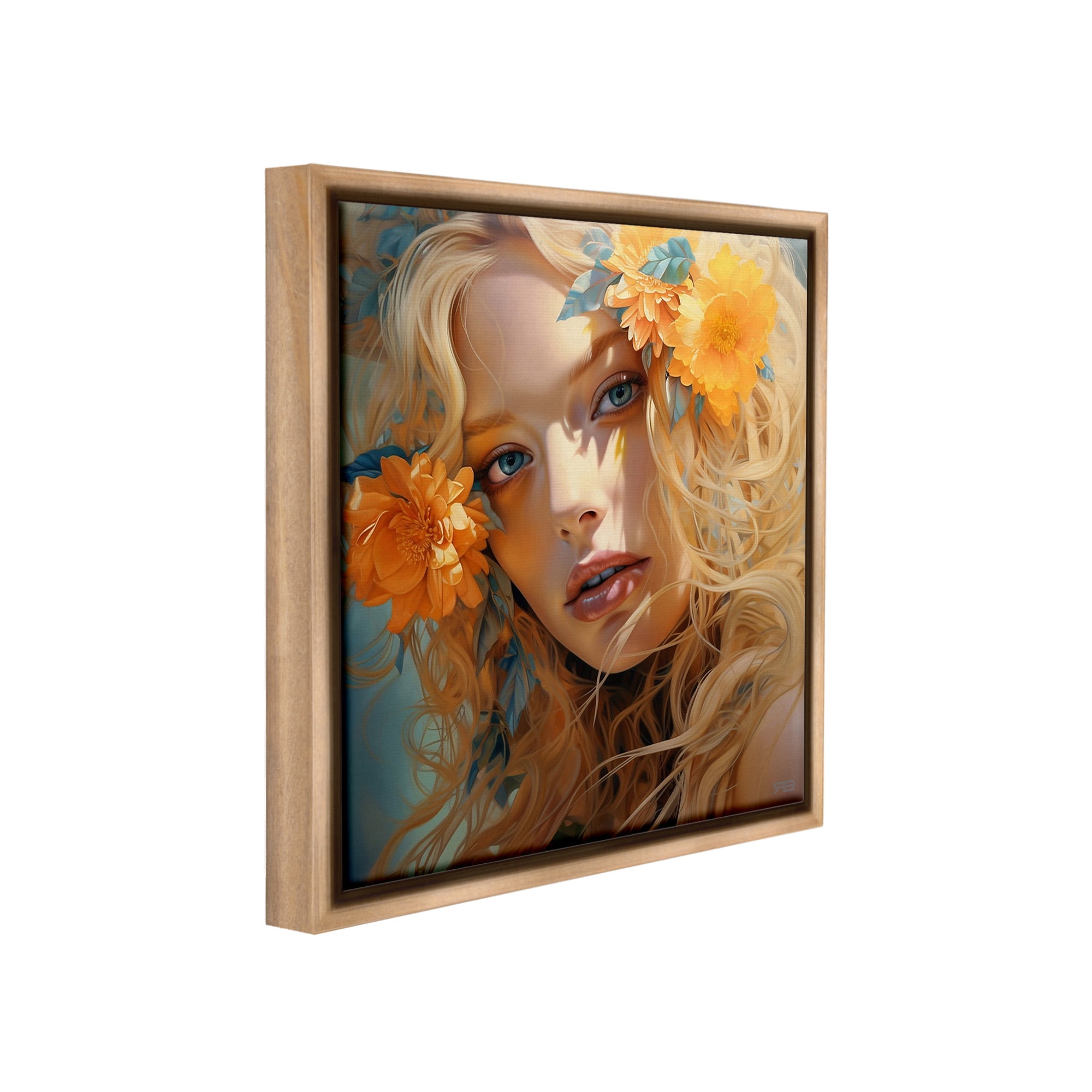 Stupell Industries Girl & Orange Blossoms Botanical & Floral Painting Brown Floater Framed Canvas Art Print Wall Art, 25 x 25
