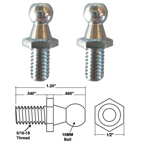 3/8 Diameter Ball !-1/4" Total 1/2" Thread Details about   qty 10-Threaded Ball Stud 5/16-18 