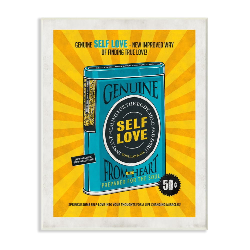 Stupell Industries Genuine Self Love Vintage Comic Book Blue Yellow Design Wall Plaque by Ester Kay