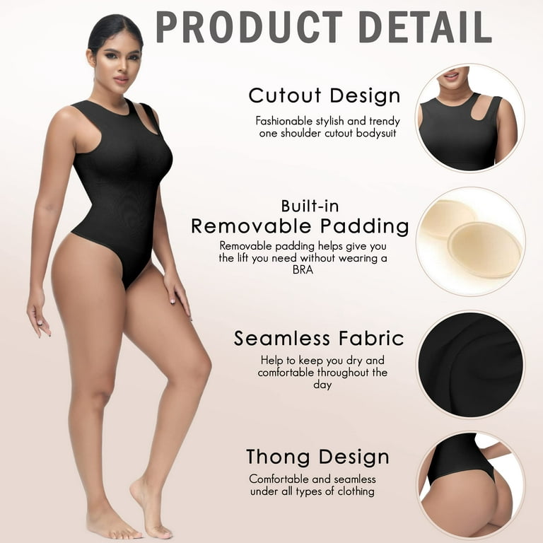 Soo slick Shapewear Bodysuit for Women Tummy control Tops Cutout Sleeveless  Bodysuit Thong Sculpting with Removable Padding 