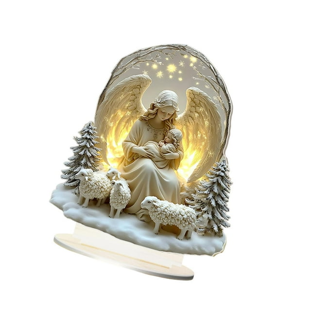 Letrero de mesa con escena de Natividad de ángel de Navidad 2D, 6,7x7,8 pulgadas, impermeable, decorativo, ligero, colección de escritorio, decoración Estilo A