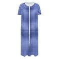 thumbnail image 3 of Women Zip Front Nightgown Short Sleeve Plaid Sleep Dress Soft Cotton Loungewear Long Housecoat with Pockets, 3 of 6