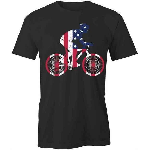American Flag Bicycle T-Shirt | Cool Cycling Black Tee Gift
