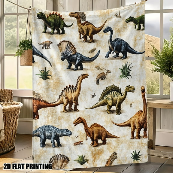 Soft and Warm Dinosaur Parade Canvas Print Flannel Throw Blanket - Cozy for Sofa, Bed, Chair, Office, and Travel - Perfect for Cold Nights