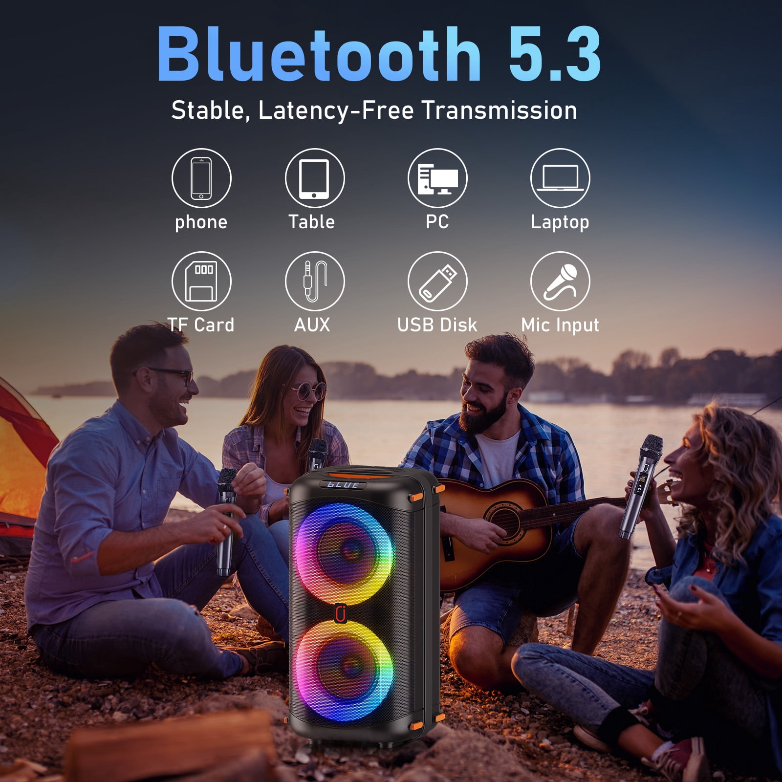 FanFun Portable Party Speaker, Loud Stereo Sound, Bluetooth Speaker with Treble/Bass Adjustment, Outdoor Speaker, T27-T