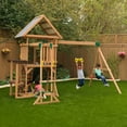 KidKraft Lawnmeadow Wooden Outdoor Swing Set with Slide and Monkey Bars