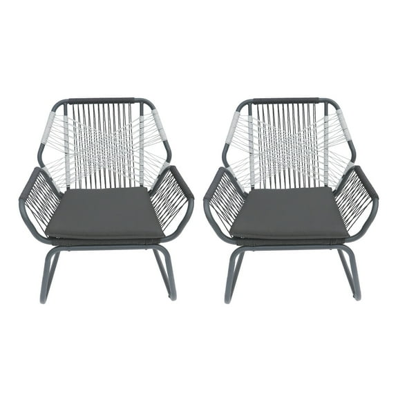 Ciao Accent Club Chair Set of 2- Outdoor Gray Cushions- Gray Rope and Steel