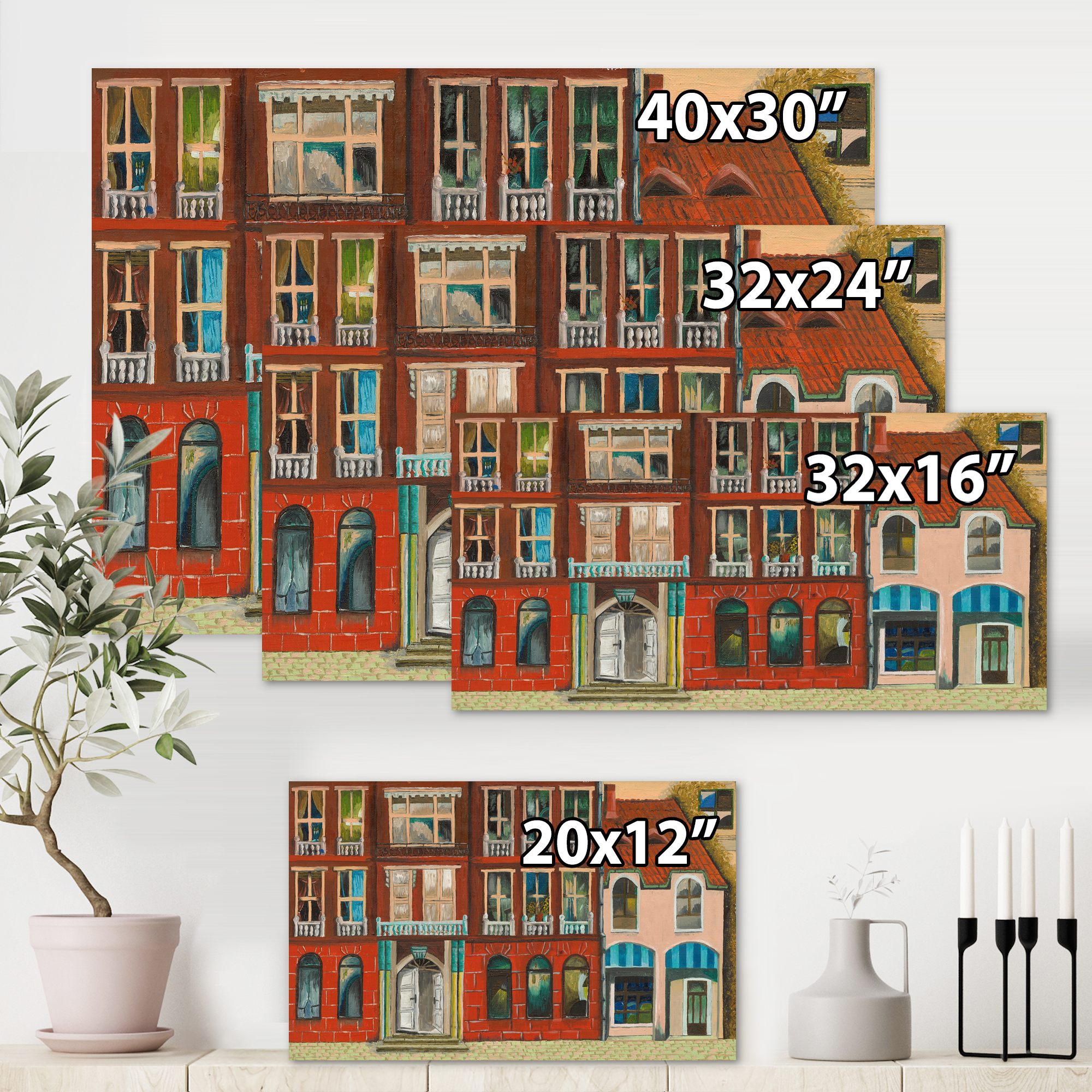 Vintage Red Facade of Shop In Paris I 32 in x 16 in Painting Canvas Art Print, by Designart