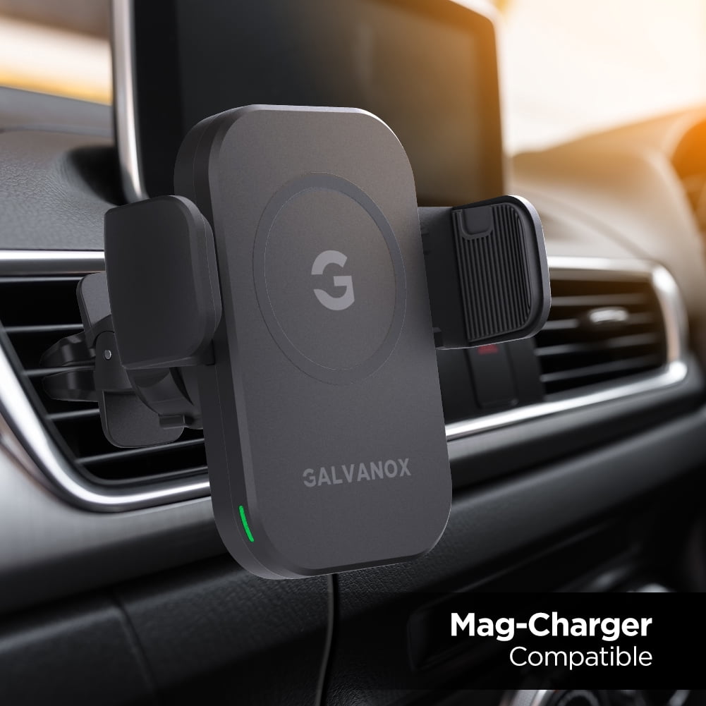 Galvanox MagSafe Car Mount Charger, 15W Wireless Fast Charging Magnetic Vent Phone Holder for iPhone 12/Pro/Mini/Max (Auto Clamping)
