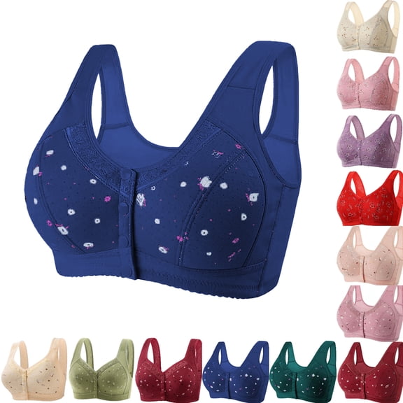 Vhkiploz Plus Size Front Closure Bras for Women's Solid Color Full Coverage Bras Supportive Gathering Everyday Bras