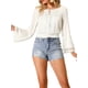 thumbnail image 5 of INSPIRAR CHIC Estilo Blusas de Mujer con Mangas de Campana Boho Encaje Ojal Cintura Fruncida Blusa Campesina L Blanca, 5 of 7