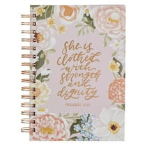 Christian Art Gifts Inspirational Journal, Strength & Dignity Wide Ruled Notebook, Prov. 31:25 Bible Verse, Pink Floral, 192 Lined Pages w/scripture, (8.4” x 6.4” x 1”)
