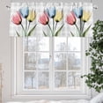 thumbnail image 5 of Red Blue Yellow Tulips Valances for Windows, 42 x 18in, Transparent Flowers Gray Plaid Rod Pocket Kitchen Valance Curtain Light Filtering Window Treatments for Living Room Bedroom, 1 Panel, 5 of 7