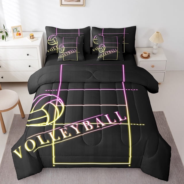 YST Ensemble de Douillette 7 Pcs pour Enfants Volleyball, Literie de Jeu Sportif, Très Grand Lit, Noir Réversible