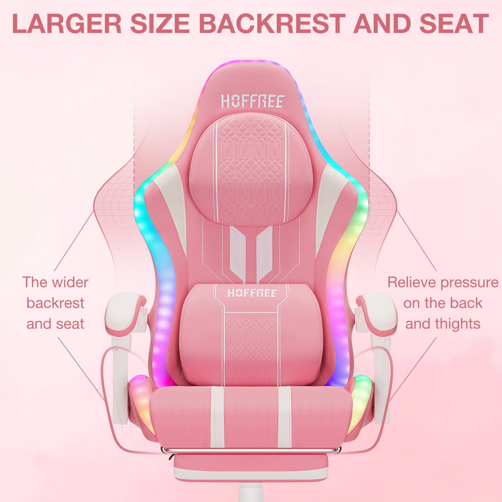 Hoffree Big and Tall Gaming Chair with Speakers Office Chair with Footrest Heavy Duty Gamer Chair with Lumbar Support Height Adjustable 360-Swivel Seat and Headrest for Adults, 400lbs
