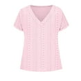 thumbnail image 5 of YHAJDS Womens T Shirts Short Sleeve V Neck Solid Color Jacquard Lace Trim Loose Blouses, 5 of 5
