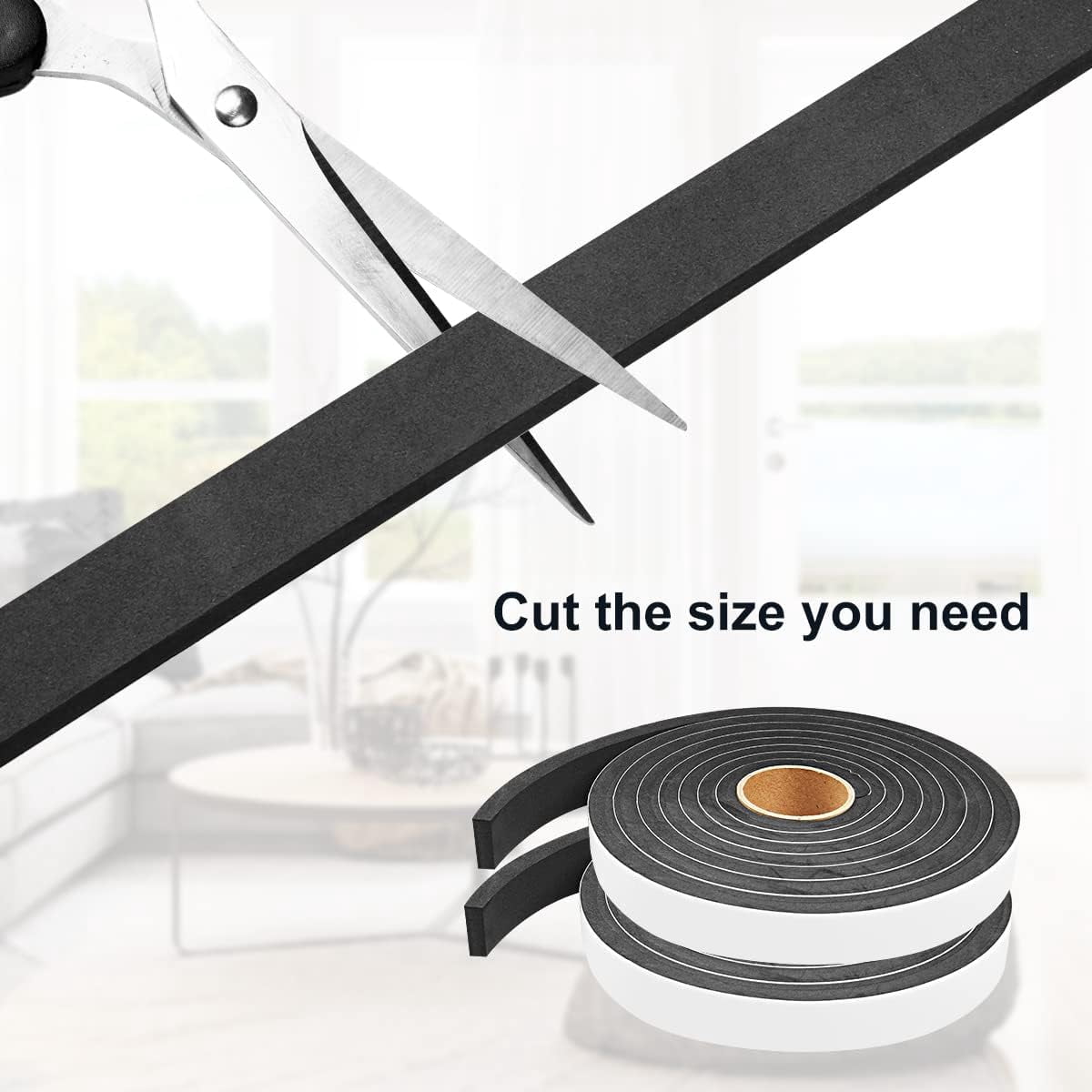 FRKSMD-2 Rolls Weather Stripping Door Seal, 3/4'' W x 3/8'' T Foam Tape Close Cell, Single Sided Weather Strip for Door or Window, (Total 16.5 Feet Long)\u2026