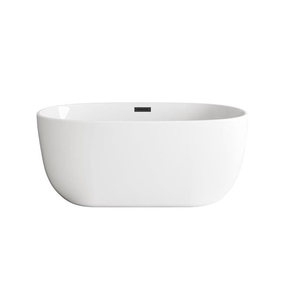 Elegant Kitchen & Bath BT10754GW-MBK 54 in. Soaking Bathtub, Glossy White with Matte Black Trim