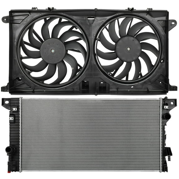SCITOO BC3Z-8005-E Radiator 621542, 623450 Radiator Cooling Fan Assembly Fit for 2018-2019 for Ford for Expedition 3.5L 2015-2018 for Ford for F-150 2.7L 2018 for Ford for F-150 3.3L