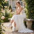 thumbnail image 6 of BLISSFUL STEP Women's Lace Peep Toe Platform Ankle Boots Chunky Heel Adjustable Buckle Strap Vintage Wedding Booties White 7, 6 of 7
