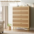thumbnail image 6 of 5 Drawer Dresser for Bedroom, Rattan Chest of Drawers with Deep Drawers, Large Modern Double Dresser for Closet with Wide Top, Horizontal Wooden Dresser for Living Room, Hallway, Kids Room, 6 of 8