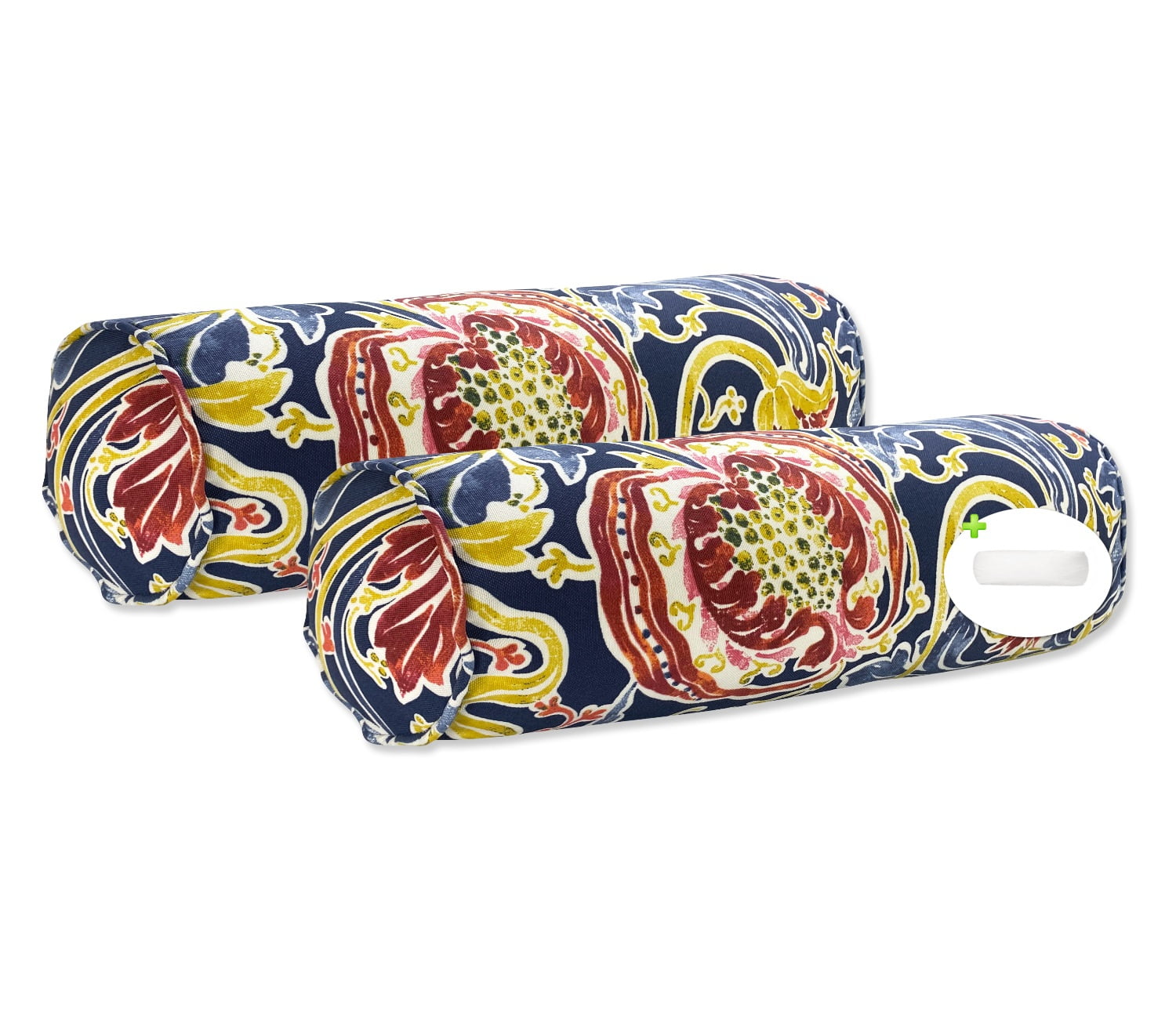 FBTS Prime 2 Pcs 20x6 inch Round Navy Blue Paisley Indoor Outdoor Bolster Pillows with Inserts