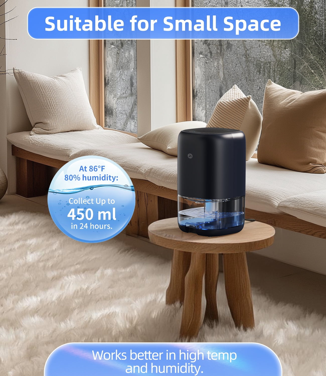 Small Dehumidifier for Home, 280 sq. ft, Quiet with Auto Shut Off, 35 OZ