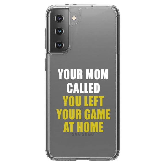 DistinctInk Clear Shockproof Hybrid Case for Galaxy S21  PLUS 5G (6.7" Screen) - TPU Bumper Acrylic Back Tempered Glass Screen Protector - Your Mom Called You Left Your Game at Home