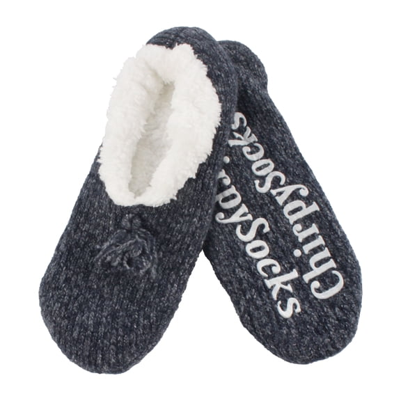 BambooMN Women's Fancy Yarn Slippers Non-Slip Cozy Lined - Black - Medium - 1 Pair