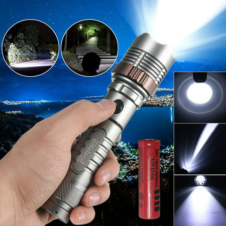 2600 Lumens T6 LED Zoomable Focus Flashlight Torch Lamp Super Bright + 18650 Rechargeable Battery for Camping Hiking