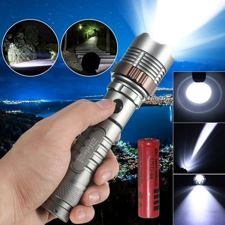 2600 Lumens T6 LED Zoomable Focus Flashlight Torch Lamp Super Bright + 18650 Rechargeable Battery for Camping Hiking (Best Rechargeable Torch Light)