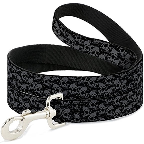 Buckle-Down Pet Leash - Skull Yard Black Gray - 4 Feet Long - 1 2" Wide