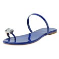 thumbnail image 1 of ZTTD Mode Été Femmes Pantoufles String Strass Plat Confortable Décontracté Couleur Unie Bleu, 1 of 9
