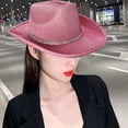 thumbnail image 6 of Wxqbjtam Glitter Cowboy Hat Cowgirl Hat Cap Western Hat Headwear for Women Men for Summer Pink, 6 of 9