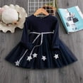 thumbnail image 2 of Odeerbi Kids Girls Fall Winter Princess Dresses Cute Long Sleeve Dress Round Neck Bow Skirt Navy, 2 of 4