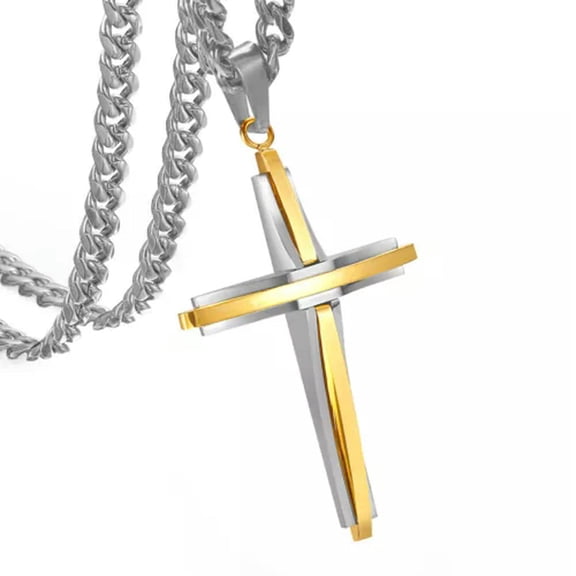 QQTDFG 18"-40" Curb Chain Hot Women Men Stainless Steel Crucifix Cross Pendant Necklace-Silver Gold-36inch or 91cm
