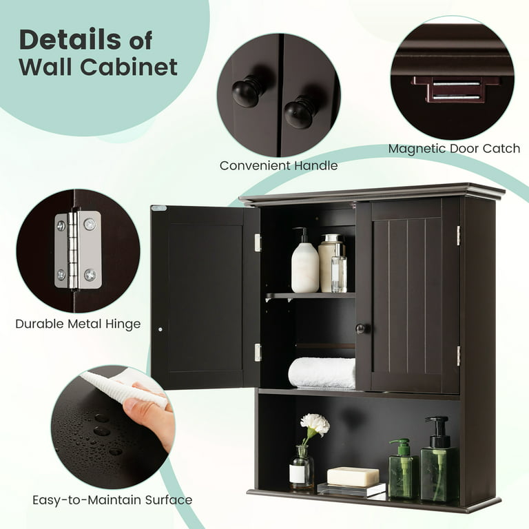 Costway Wall Mount Bathroom Cabinet Wooden Medicine Cabinet Storage  Organizer Espresso 