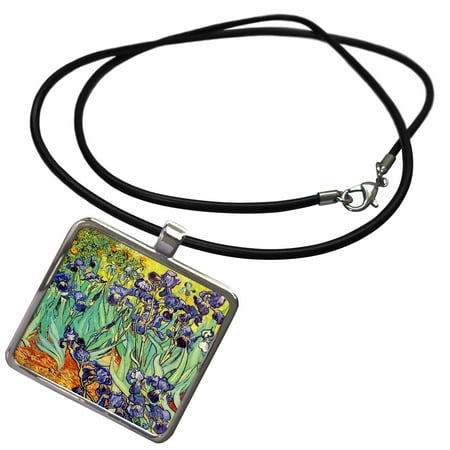 - 3dRose Irises by Vincent van Gogh 1889 - purple flowers iris garden - copy of famous painting by the master - Necklace with Pendant (ncl_155630_1)