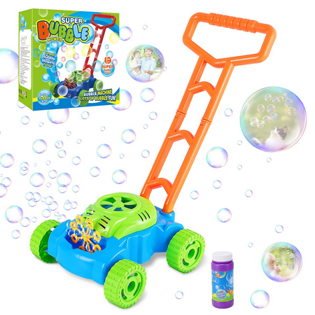 Fixget Bubble Machine for Kids, Automatic Bubble Lawn Mower, Summer Fun Bubble Blowing Push Toys, Bubble Solution Included, Outdoor Play Toys Birthday Gift for Kids Toddler