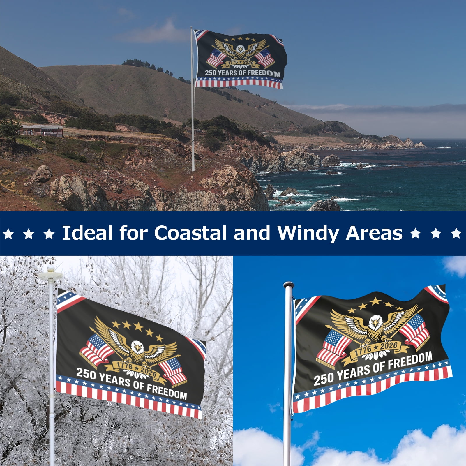 America 250th Anniversary Flag 1776-2026, Patriotic 250 Year USA Commemorative Banner, 400D Heavy Duty Double Sided Flag with 2 Brass Grommets for Outside Decoration