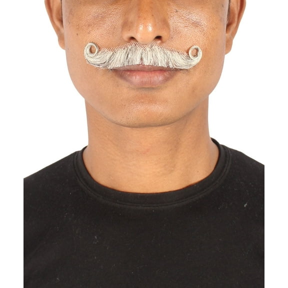HPO Adult Men's Imperial Curly Mustache – Human Facial Hair, Multiple Color Options
