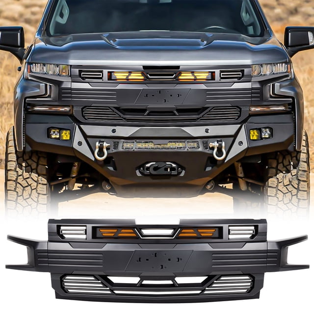American Modified Grille d'Armure pour Chevy Silverado 1500 2019-2021, Noir Mat