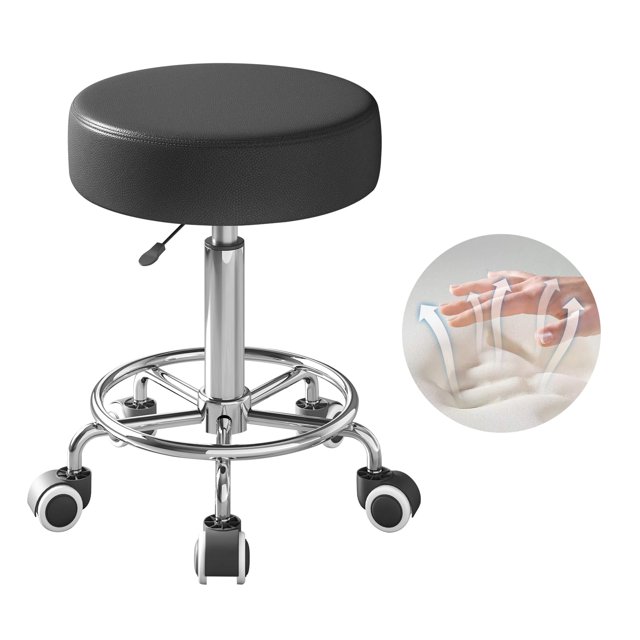 Taburete con ruedas Capacidad de peso pesado 250 lb Taburetes con ruedas de cuero de PU Asiento acolchado ultra suave Taburetes con ruedas y reposapiés Giratorio 360 Spa Dibujo Salón Trabajo Oficina T
