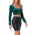 thumbnail image 4 of INSPIRAR CHIC Manga Fruncida para Crop Tops de Terciopelo con Escote Corazón para Mujeres Fiesta S Azul Lago, 4 of 5