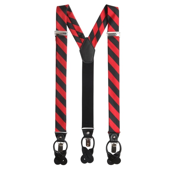 Jacob Alexander Men's College Stripe Y-Back Suspenders Braces Convertible Leather Ends and Clips - Red Black