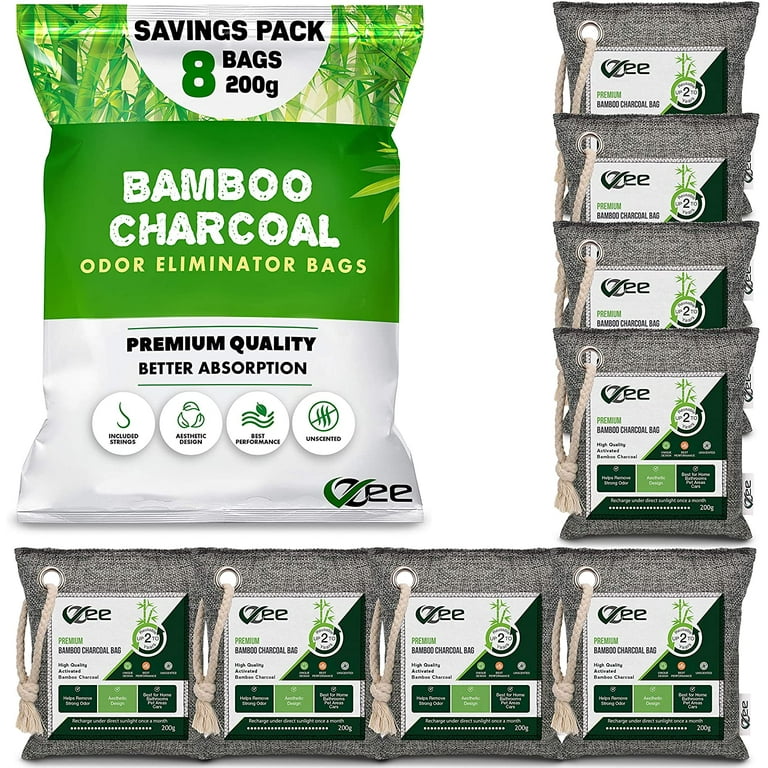 charcoal for cigarette smell VZee Bamboo Charcoal Air Purifying Bags, 8 Bags x 200g, Includes 8 Ropes,  Strong Odor Eliminator for House, Kitchen, Cats, Dogs, Pet Urine, Cigarette  Smell, Car Odor Remover and Musty Basement Smell -