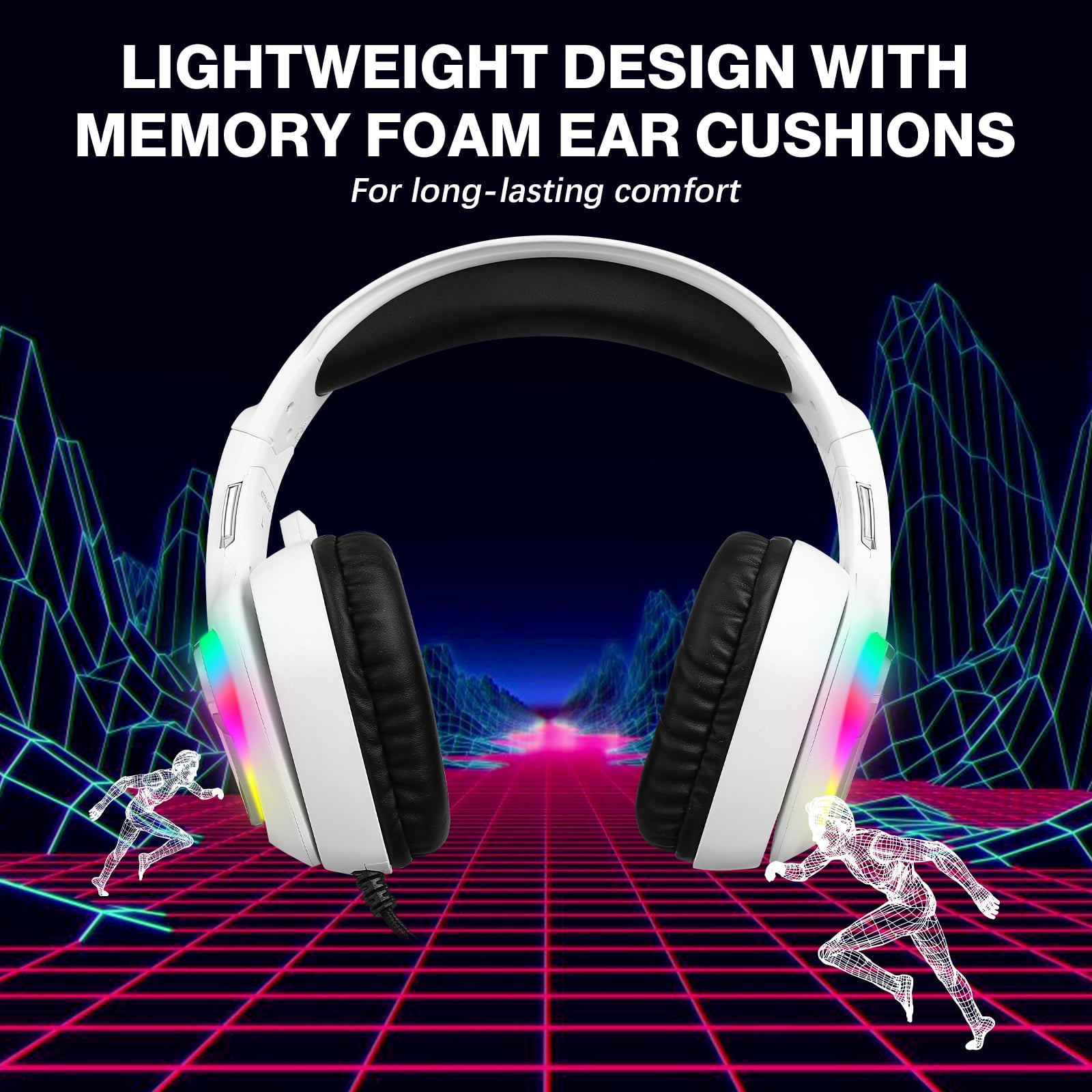 Wireless Gaming Headsets, 2.4GHz Wireless Gaming Headphone with ENC Noise Canceling Microphone, Bluetooth 5.4, Cool Lighting, 50H Battery, 40mm Drivers