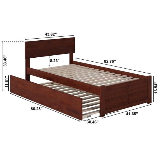 Pemberly Row Twin XL Wood Platform Bed with Footboard & Twin XL Trundle - Walnut