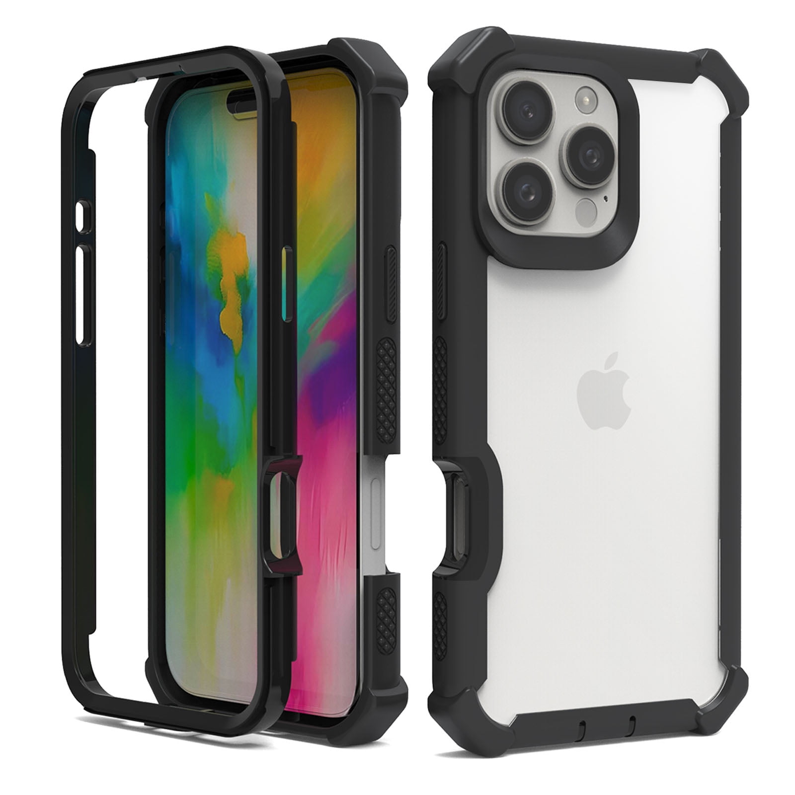 Dteck Case for iPhone 15 Pro Max,Shockproof Dual-Layer Protection Silicone+PC Case Heavy Duty Rugged Crystal Clear Back Cover for iPhone 15 Pro Max,Black